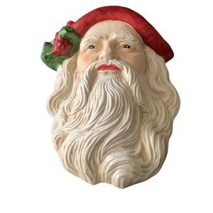 Vintage Porcelain Ceramic Classic Christmas Santa Head Figurines Wall Hanging